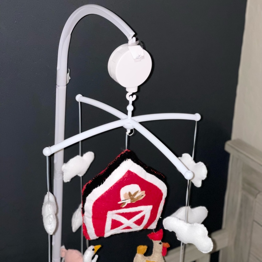 Handmade custom, baby, mobile, red barn, and animals